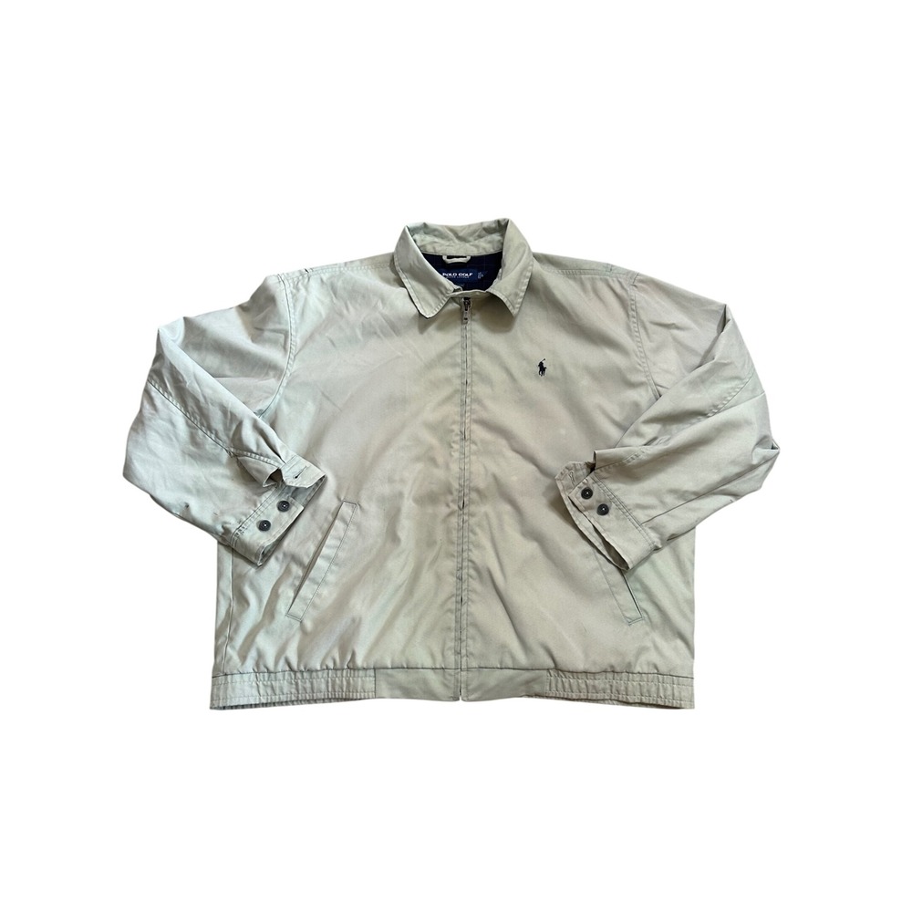 Polo Golf Ralph Lauren Mens Harrington Jacket Tan Khaki Full Zip Windbreaker L